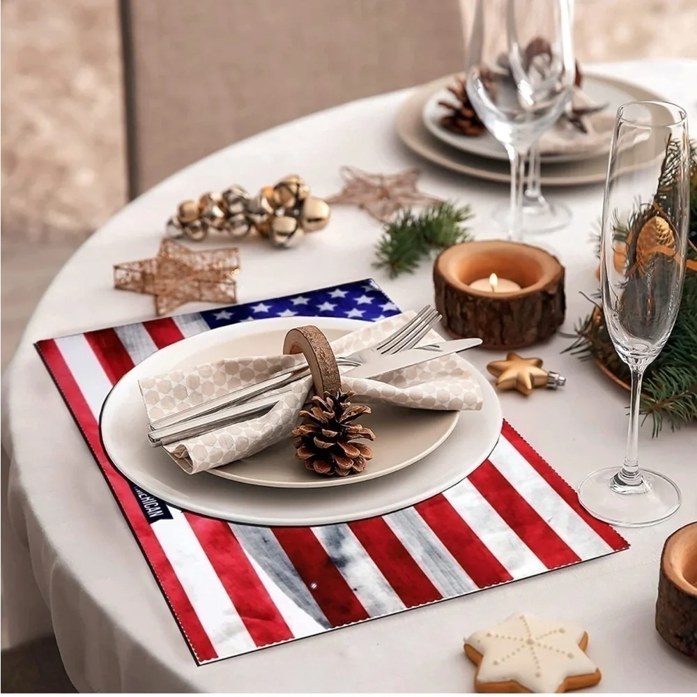 American Flag Placemats Set of 4, 4th of July Star and Stripe Non Slip